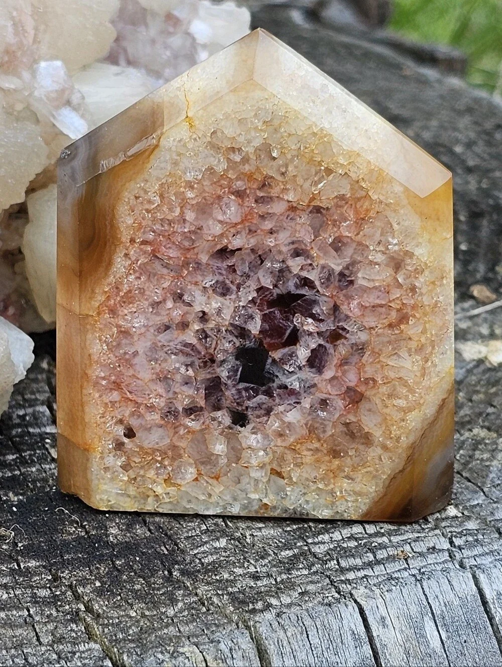 🌸Pink Amethyst, Carnelian & Agate Crystal Tower-Blue Portal Orange Druzy-OOAK!✨